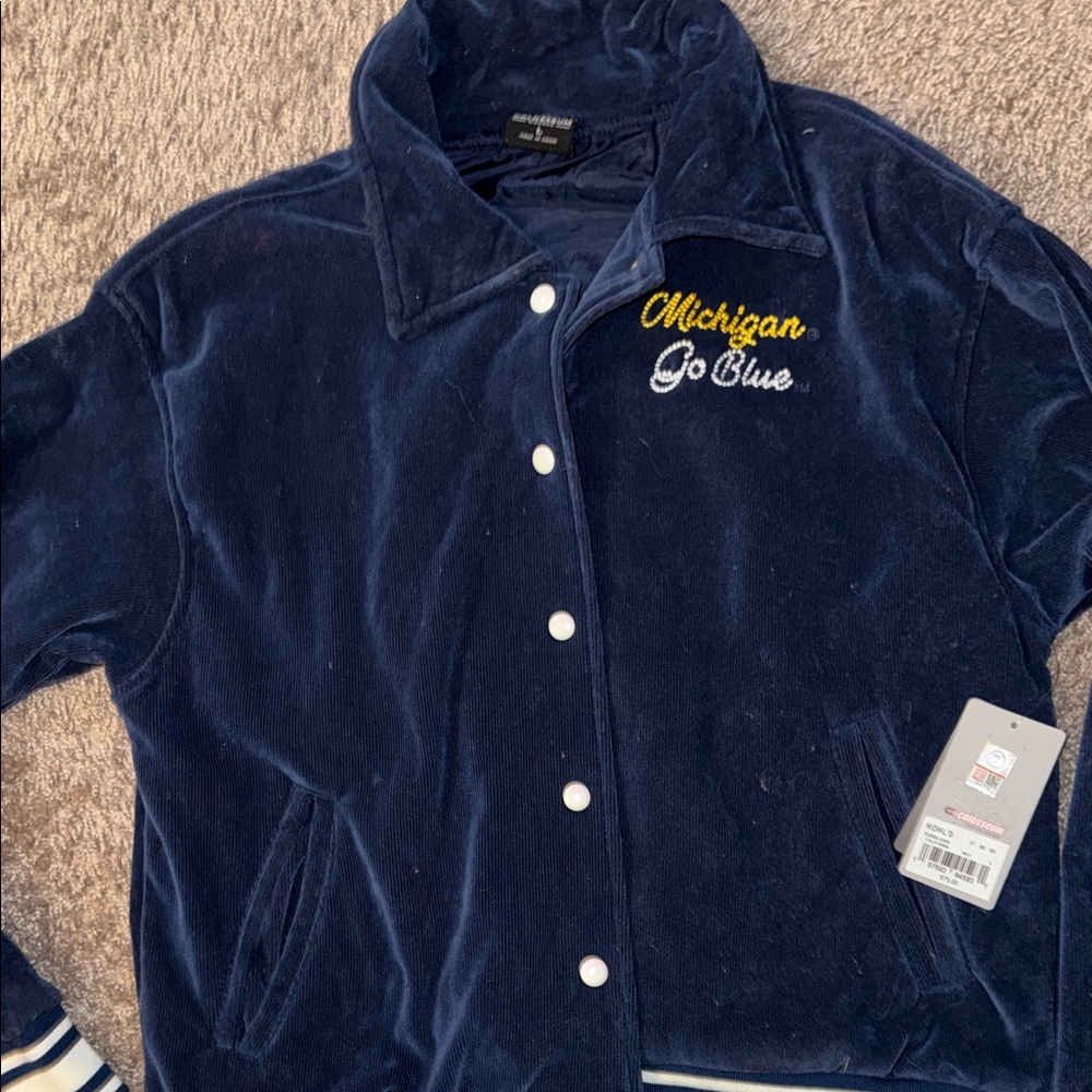 NWT Navy Blue Embroidered U of Michigan Women's Jacket - Size L